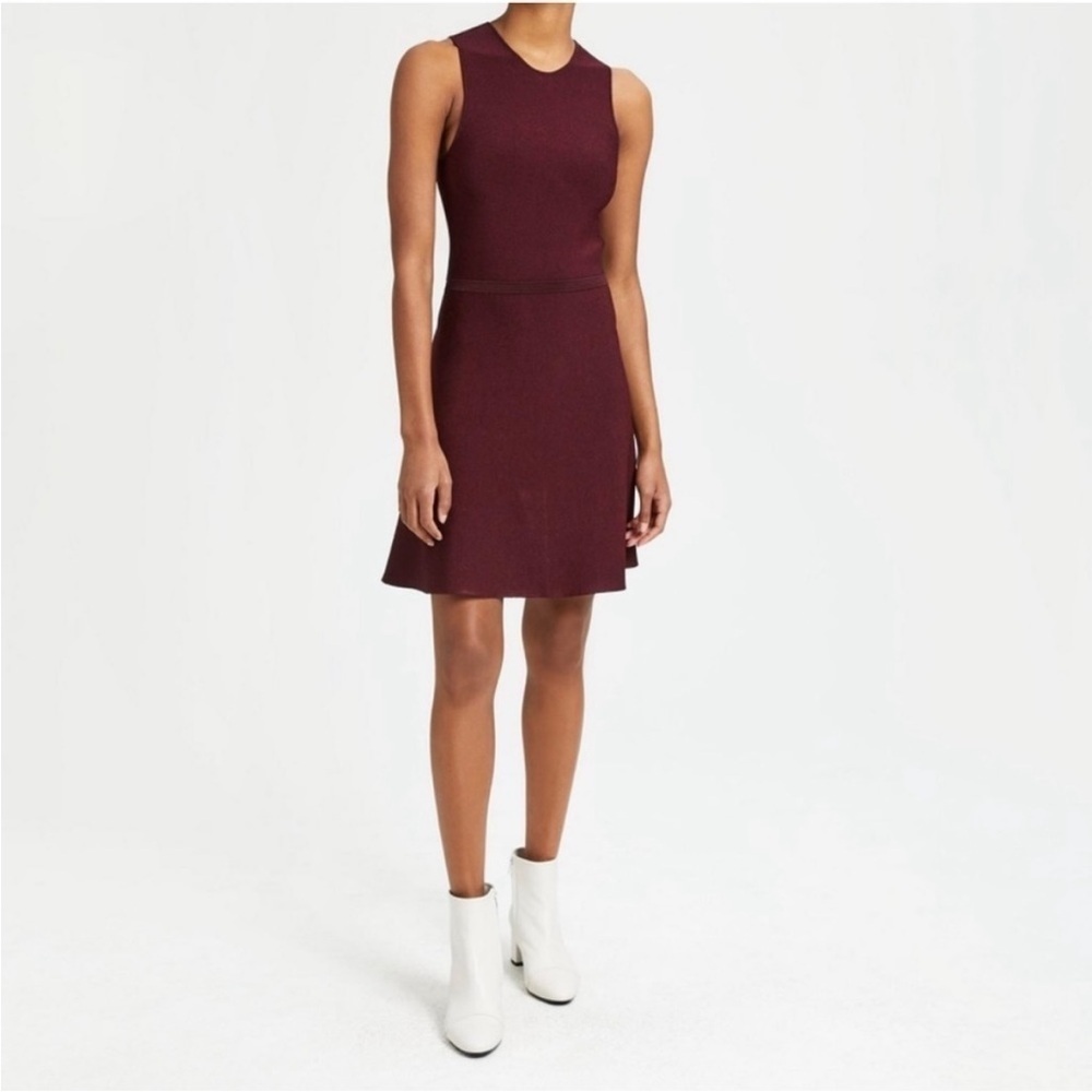 Theory Knit Flare Mini Dress in Burgundy - Picture 7 of 12